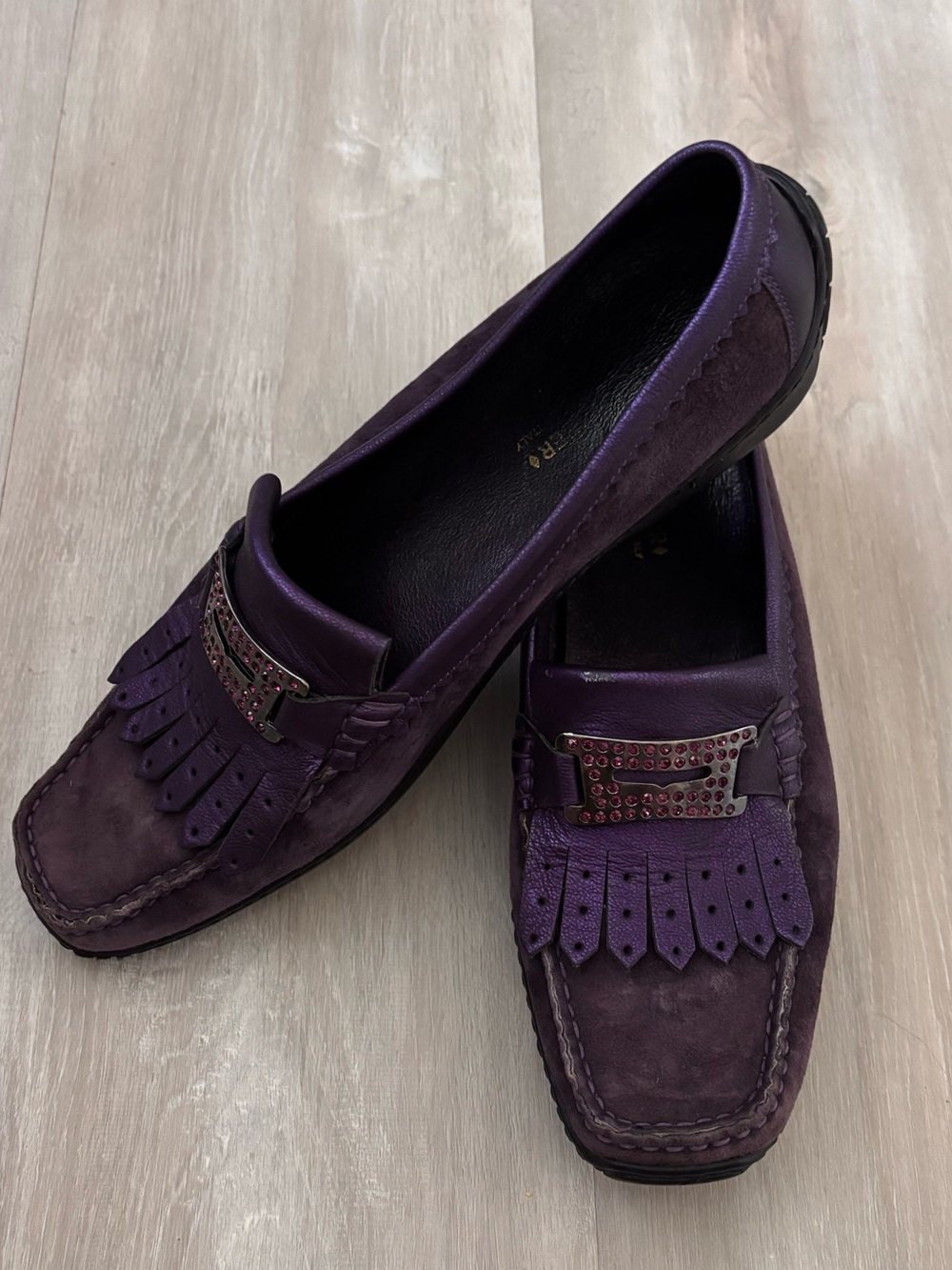 Donald J. Pliner Purple Suede Fringe Loafers size 10
